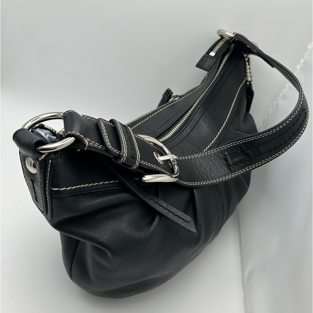 Coach F13730 Soho Pleated Smooth Leather Hobo Shoulder Bag Black EUC